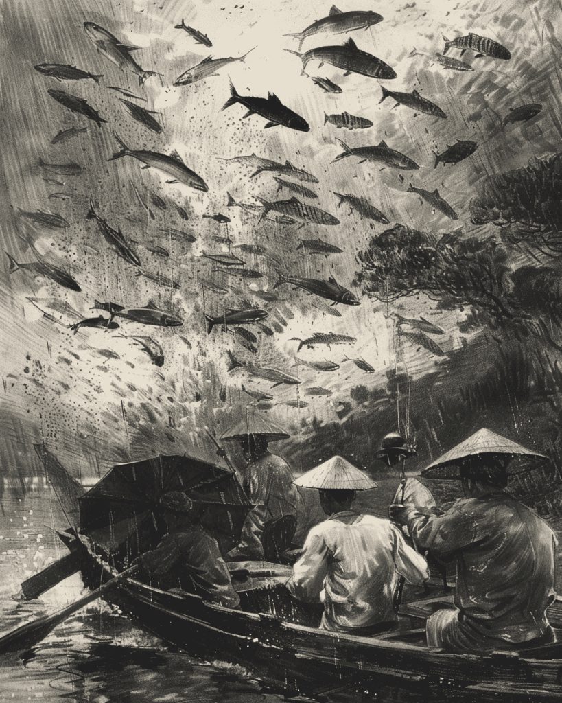 The rain of fish in Singapore, 1861.