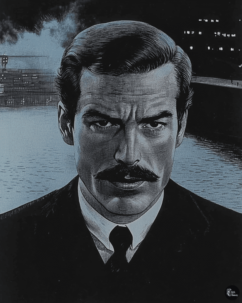 Lord Lucan, against a foggy 1970s London night backdrop.