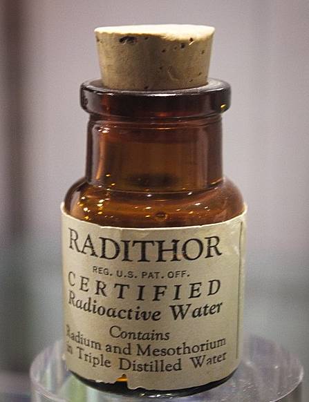 In the 1920s, drinking radium and thorium infused water was advertised as healthy. One famous brand name was Radithor. (Photo: Wikimedia/Sam LaRussa)