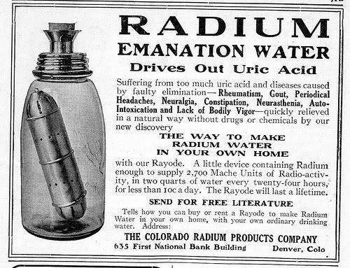 The Colorado Radium Products Company advertises it's Rayode product. The Rayode device allowed purchasers to "make radium water in your own home." (Image: Pinterest)