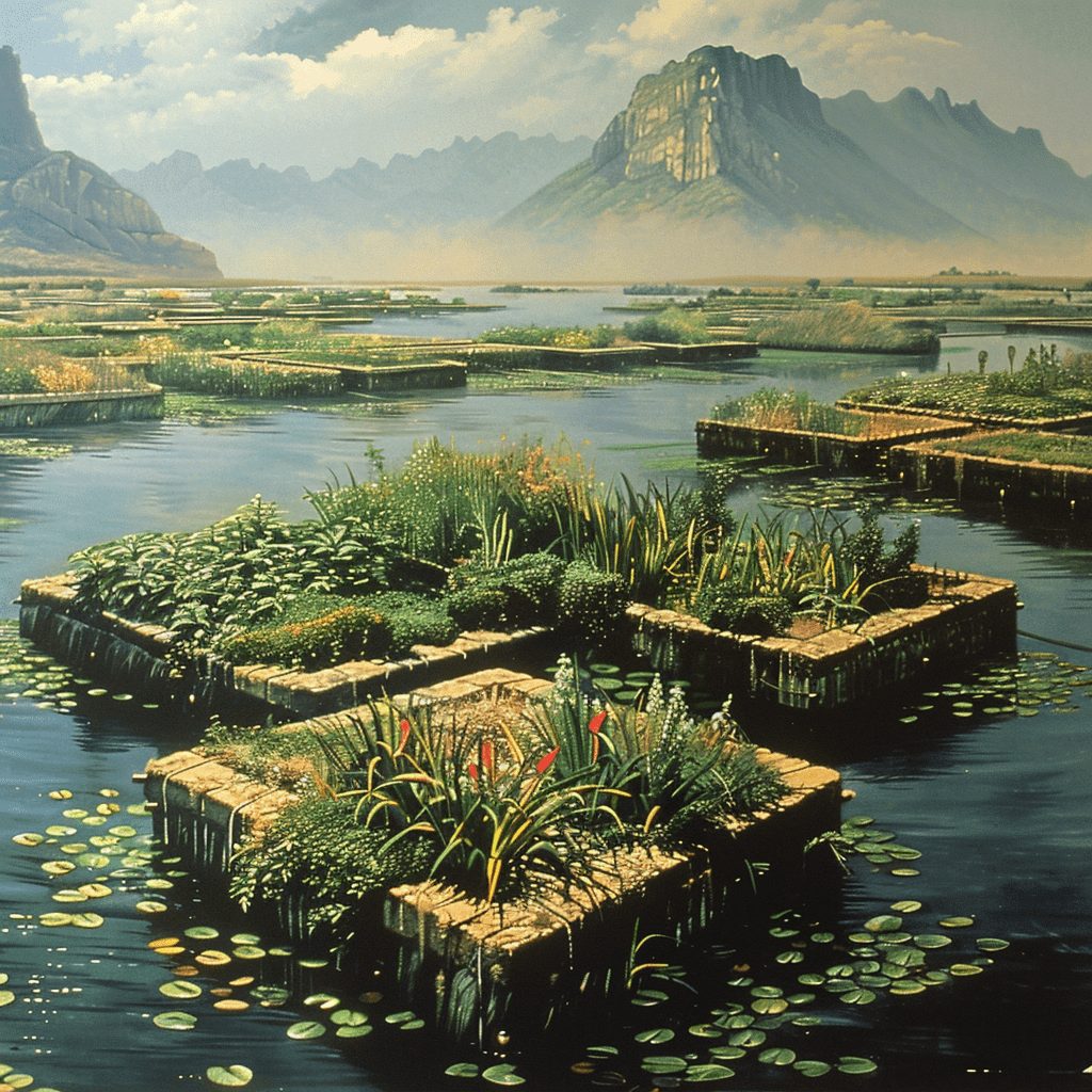 Aztec era chinampas - artificial islands built for crop cultivation.