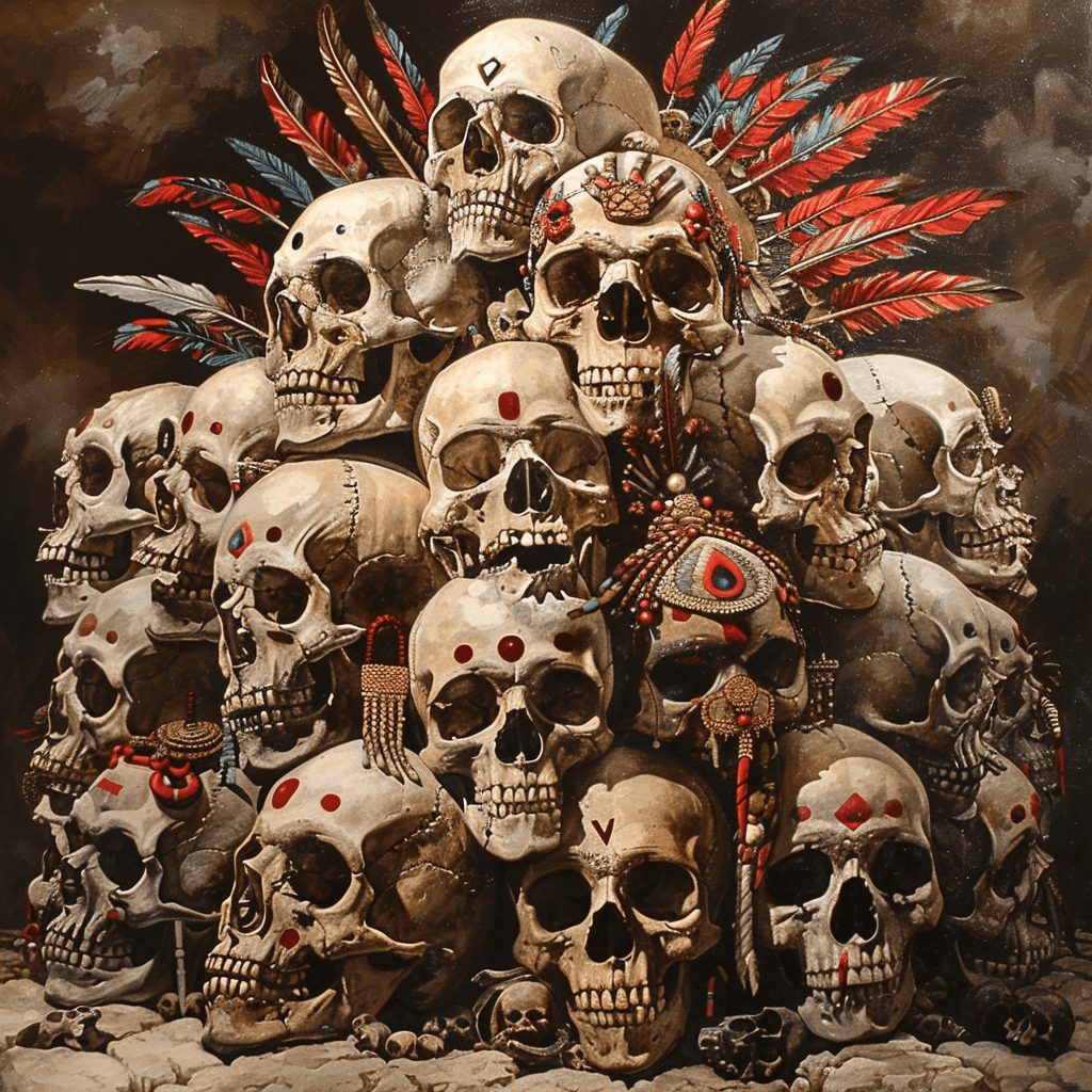 Hernán Cortés's companion, soldier Bernal Díaz del Castillo, documented massive skull racks exhibiting countless decapitated heads.